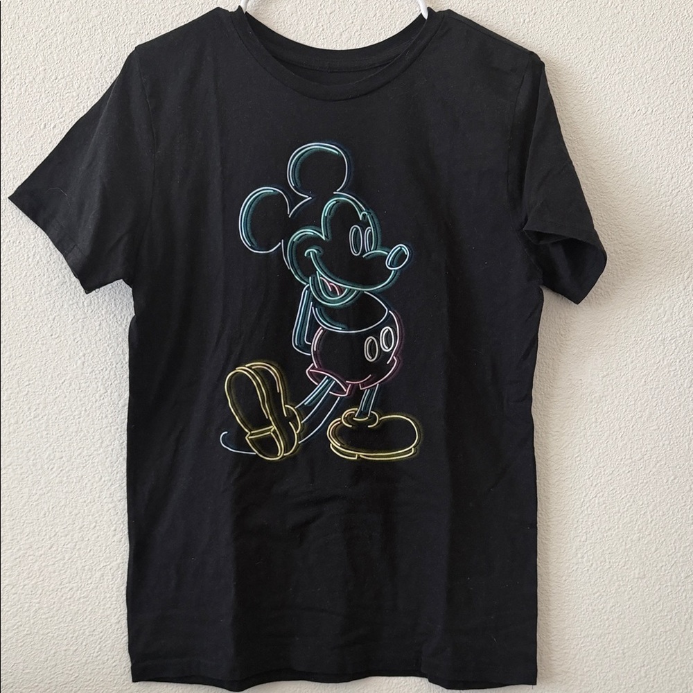 Black Mickey Mouse Neon Outline Kids T-Shirt